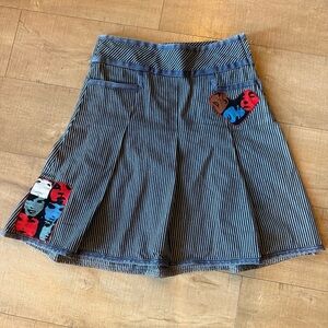 Y2K XOXOXO pleated skirt railroad stripes pop art patches embroidery sz 12 indie